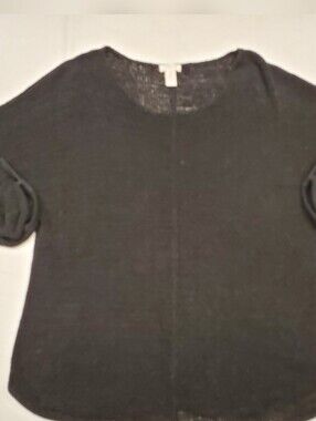 Chico’s Black Open Knit Sweater Size 2 Cotton Blend Dolman Sleeve Lightweight